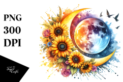 Vibrant Half Moon with Sunflowers, PNG Product Image 1