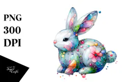 Colorful Pastel Bunny Made of on Splashy Background, PNG Product Image 1