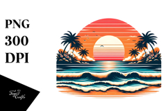 Retro Tropical Beach Sunset, Clipart PNG Product Image 1