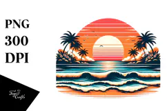 Retro Tropical Beach Sunset, Clipart PNG Product Image 1