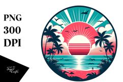 Retro Tropical Beach Sunset, Clipart PNG Product Image 1