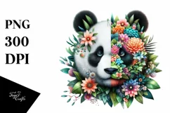 Vibrant Abstract Flowers Panda PNG Product Image 1