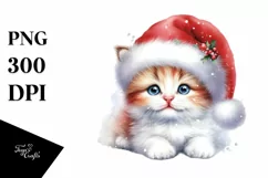 Cute Baby Cat with Santa Hat PNG Product Image 1