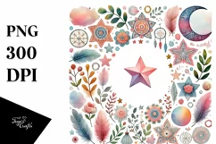 Colorful Pastel Watercolor Digital Painting with Cute Boho Product Image 1
