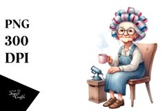 Old Lady Sitting on Chair with Hair Curlers | Clipart Product Image 3