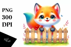 Colorful Baby Fox on Invisible Fence | Sublimation | Clipart Product Image 3