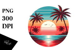 Retro Tropical Beach Sunset, Clipart PNG Product Image 1