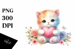 Colorful Baby Cat with Heart PNG Product Image 1