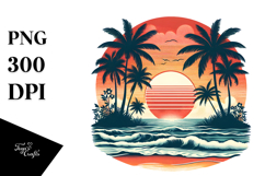 Vintage Tropical Beach Sunset Tshirt Vector Clipart Product Image 1