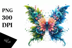 Vibrant Abstract Flowers Butterfly PNG Product Image 1
