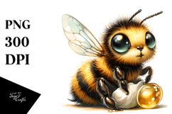 Digital Watercolor Baby Bee with Big Eyes, PNG Product Image 1