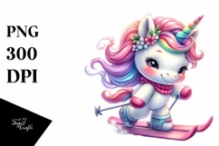 Cute Baby Unicorn Skiing Clipart Product Image 1