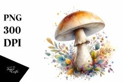 Detailed Pastel Glossy Mushroom,Watercolor Splash PNG Product Image 1