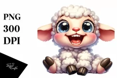 Funny Baby Sheep Sitting Watercolor Clipart Product Image 3