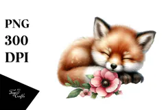 Sleeping Baby Fox Watercolor PNG Product Image 1