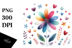 Colorful Watercolor Simple Boho Flower with Heart Petals, Product Image 1