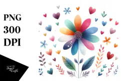 Colorful Watercolor Simple Boho Flower with Heart Petals, Product Image 1