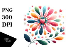 Colorful Flower with Heart Petals PNG Product Image 1