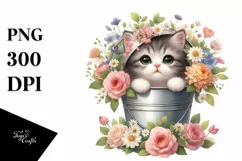 Baby Cat with Flowers PNG Product Image 1