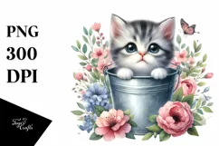 Baby Cat with Flowers PNG Product Image 1