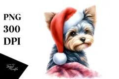 Yorkshire Terrier with Santa Hat PNG Product Image 1