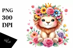 Vibrant Lion Flower Crown Cartoon Clipart Product Image 1