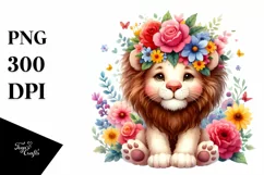 Vibrant Lion Flower Crown Cartoon Clipart Product Image 3
