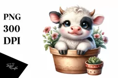 Cute Baby Highland Cow Smiling Pot | Clipart Product Image 1