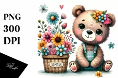 Baby Bear with Spring Flowers, Transparent PNG Product Image 1