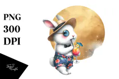 Funky Rabbit Wearing Beachwear Drinking a Cocktail, PNG Product Image 1