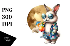 Funky Rabbit Wearing Beachwear Drinking a Cocktail, PNG Product Image 1