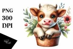 Cute Smiling Baby Highland Cow Pot Clipart Product Image 1