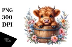 Cute Baby Highland Cow Wood Bucket PNG Product Image 1
