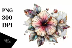 Watercolor Wooden Stained Hibiscus Marble Clipart Product Image 1