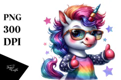 Cute Baby Unicorn Posing, Vibrant Drawing PNG Product Image 1