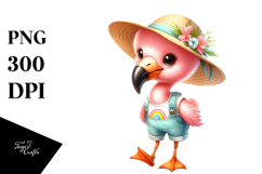 Cute Baby Flamingo in Summer Clothes PNG Product Image 1