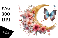 Spring Flowers Butterfly Watercolor Digital Art Product Image 1