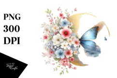 Spring Flowers Butterfly Watercolor Digital Art Product Image 1