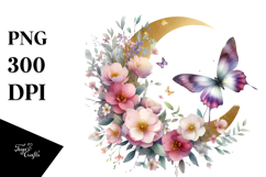 Spring Flowers Butterfly Watercolor Digital Art Product Image 1