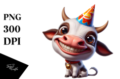 Cute Baby Calf in Party Hat, High-Res PNG Product Image 1