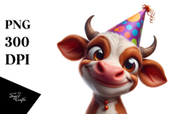 Cute Baby Calf in Party Hat, High-Res PNG Product Image 1