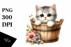 Cute Baby Cat with Flowers PNG Product Image 1