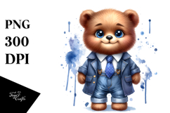Baby Bear with Tie Watercolor Clipart Product Image 1