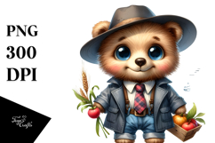 Baby Bear with Tie Watercolor Clipart Product Image 1