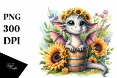 Cute Dragon with Sunflower, PNG Product Image 1