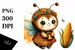 Cute Baby Bee Holding Corncob | Sublimation | Clipart Product Image 1