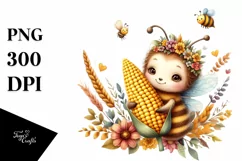 Cute Baby Bee Holding Corncob | Sublimation | Clipart Product Image 1