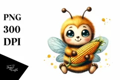 Cute Baby Bee Holding Corncob | Sublimation | Clipart Product Image 1