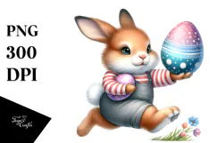 Watercolor Bunny Running with Easter Egg PNG Product Image 1