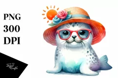 Colorful Cute Baby Seal with Sun es and Hat | Clipart Product Image 1
